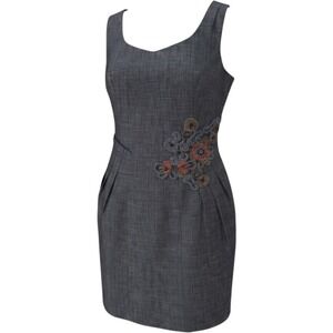 Tabitha Anthropologie Dress 6 Grey Crochet Floral Applique Sleeveless Sheath